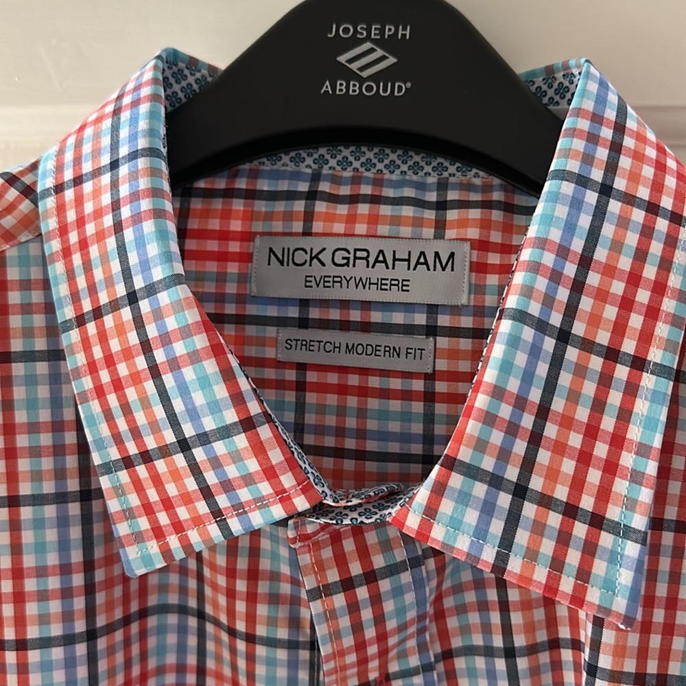 Nick Graham striped red orange blue dress shirt XL 17-17.5 36-37 - Picture 2 of 4